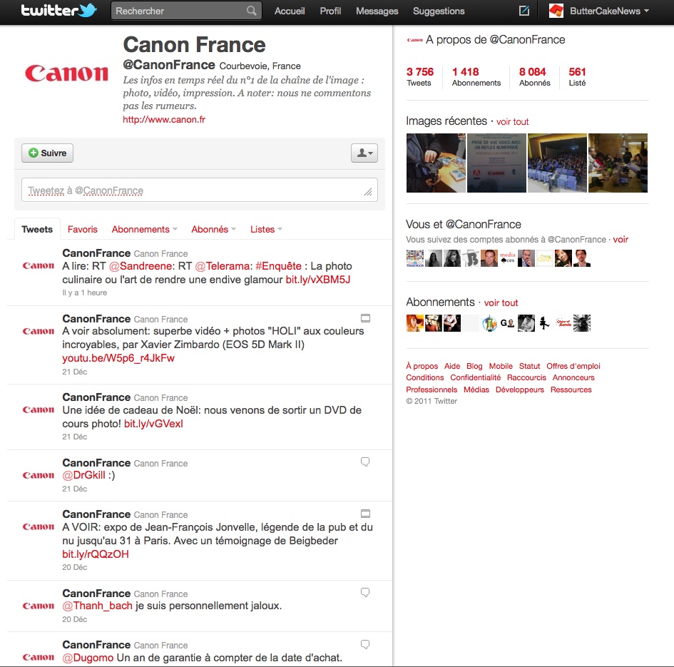 Compte Twitter Canon France