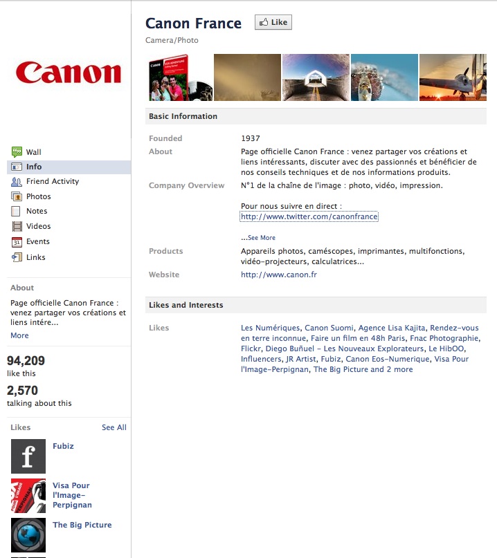 Page Facebook Canon France