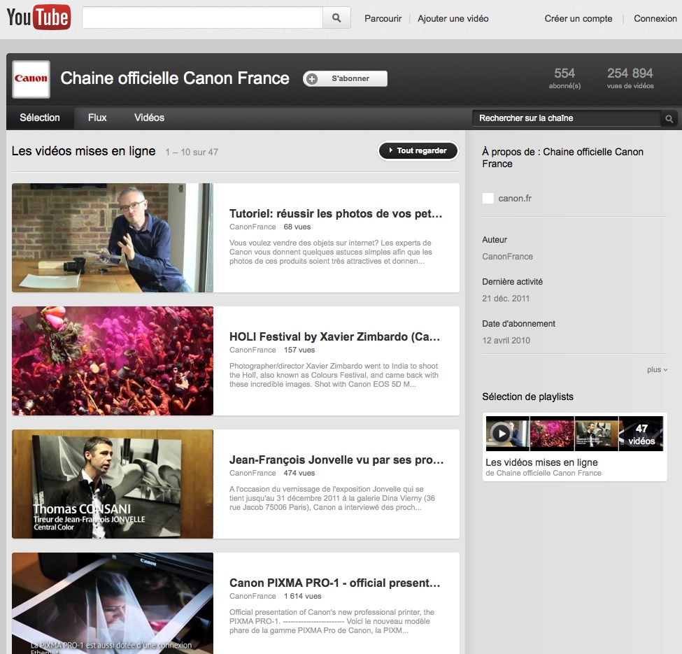 Page YouTube Canon France